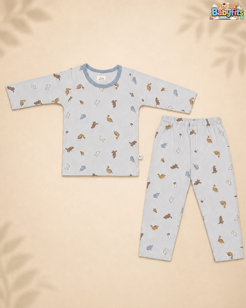 Night Suit - Cotton Interlock - Blue - Dinosaur