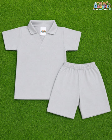 V Neck - Shirt & Shorts - Metallic Grey Camo