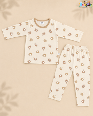 Night Suit - Cotton Interlock - Brown - Bear