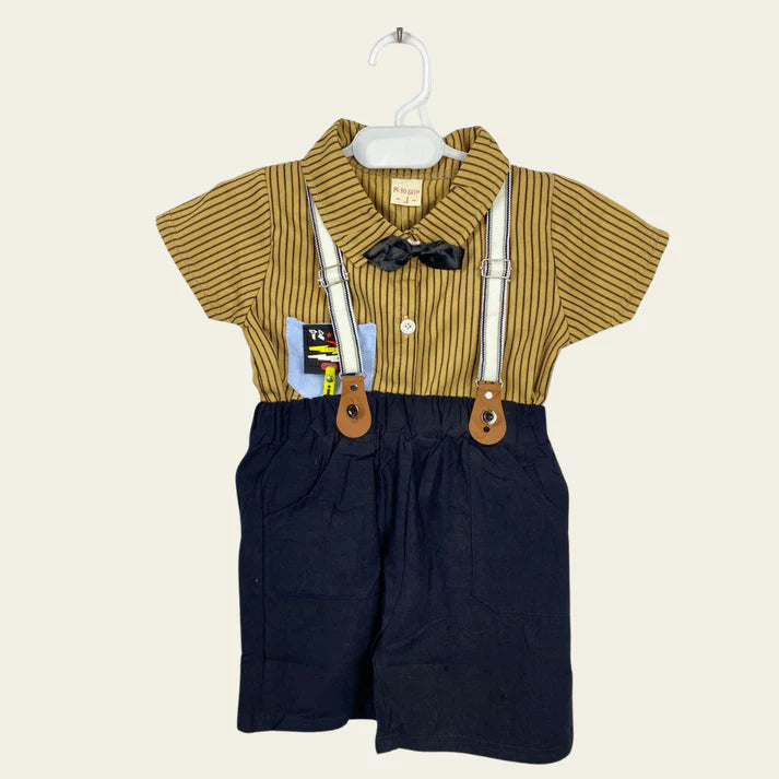 BF - Dungarees - Brown & Black Bow