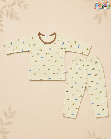 Night Suit - Cotton Interlock - Green - Cars