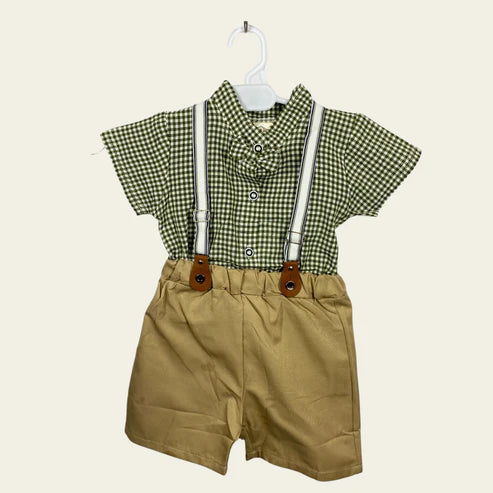 BF - Dungarees - Khaki & Green Bow