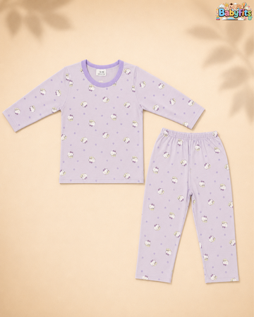 Night Suit - Cotton Interlock - Purple - Hello Kitty