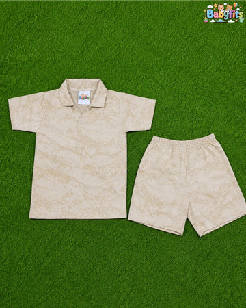 V Neck - Shirt & Shorts - Khaaki Camo