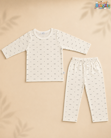 Night Suit - Cotton Interlock - Skin - Bows