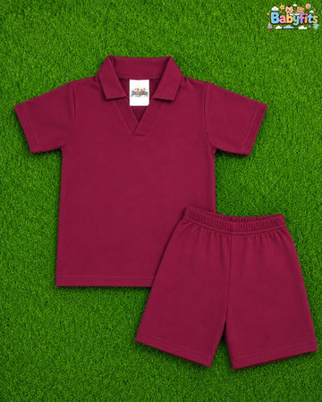 V Neck - Shirt & Shorts - Maroon Camo
