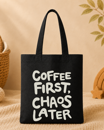 BF - Graphic Tote Bag - Coffee First Chaos Later