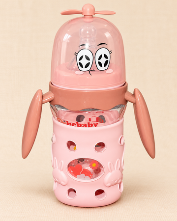 FISH Bunny Breeze 160ml BPA-Free Glass Baby Feeding Bottle with Handles – Baby pink