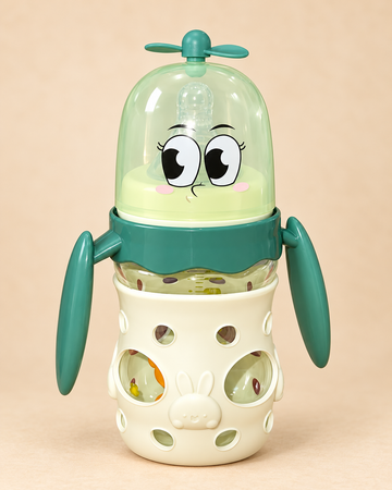 FISH Bunny Breeze 160ml BPA-Free Glass Baby Feeding Bottle with Handles – Lime Green