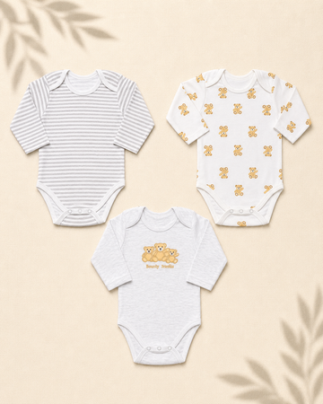 Pack of 3 Full Sleeve Bodysuits - Bearly Bear - 001