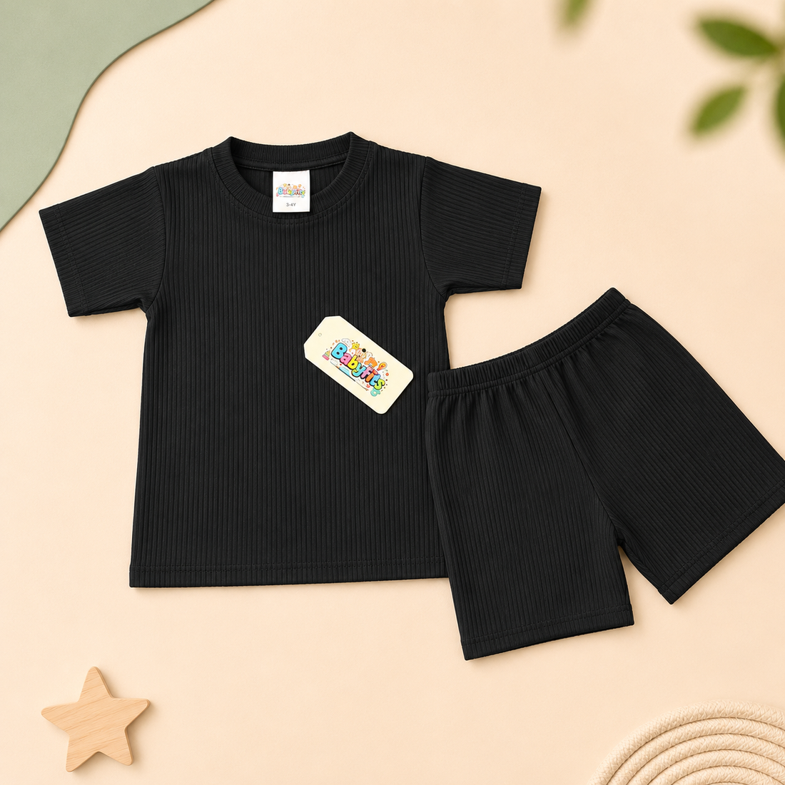 Round Neck - Shirt & Shorts - Black