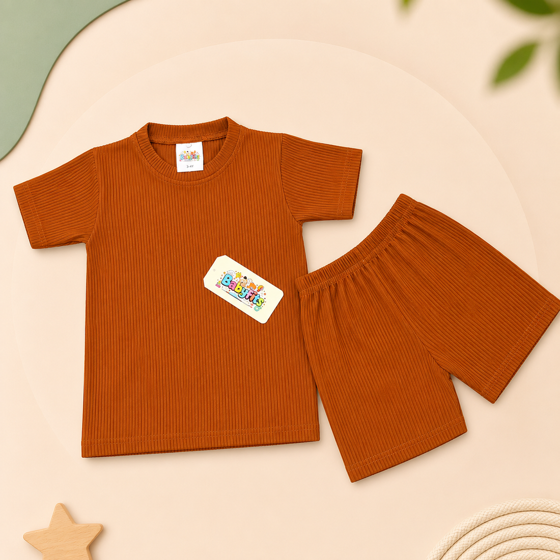 Round Neck - Shirt & Shorts - Brown