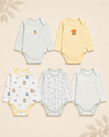 Pack of 5 Full Sleeve Bodysuits - Teddy Bear - 001