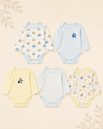 Pack of 5 Full Sleeve Bodysuits - Animal Kingdom - 003