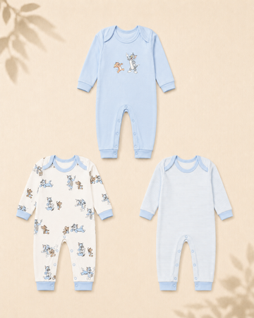 Pack of 3 - Full Sleeves - Sleep Suits - Tom & Jerry