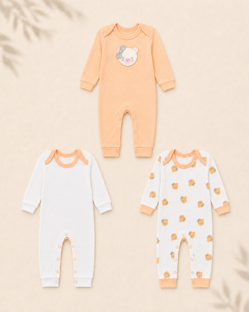 Pack of 3 - Full Sleeves - Sleep Suits - Bear & Bow