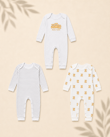 Pack of 3 - Full Sleeves - Sleep Suits - Bearly Bear