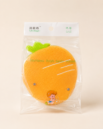 Orange-Shaped Baby Bath Sponge with Hanging Loop