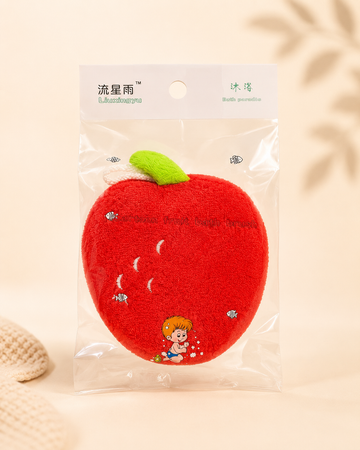 Apple-Shaped Baby Bath Sponge with Hanging Loop