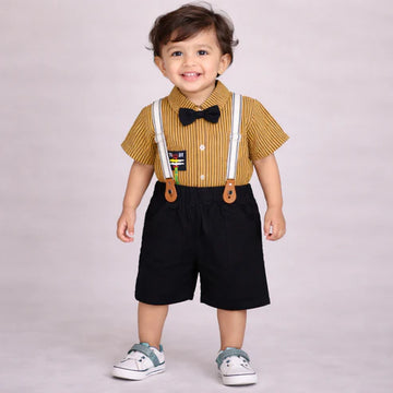 BF - Dungarees - Brown & Black Bow