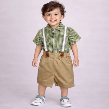 BF - Dungarees - Khaki & Green Bow
