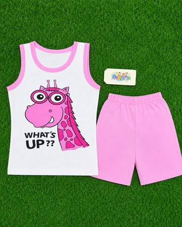 Cotton Jersey Sando & Short - Baby Pink - What's Up