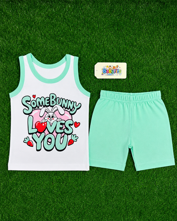 Cotton Jersey Sando & Short - Light Green - Bunny