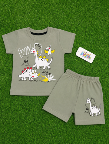 Cotton Jersey T-Shirt & Shorts - Green - Dino Valley