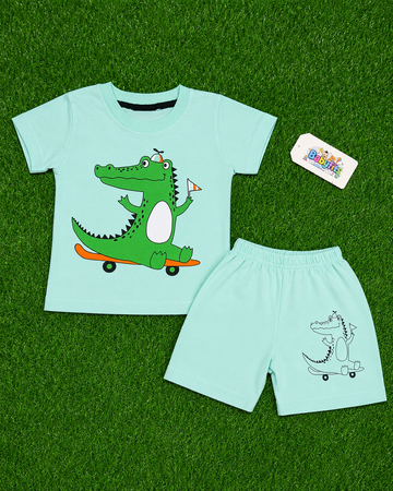 Cotton Jersey T-Shirt & Shorts - Light Green - Crocodile