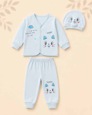 Newborn - Night Suit - Happy Kitty - Blue