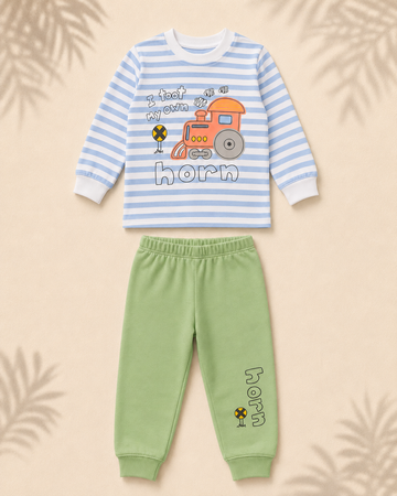 Night Suit - Train & Stripes - Green