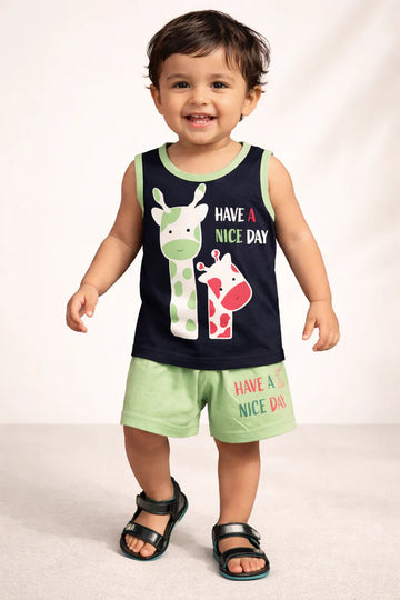 Sando & Shorts - Black & Green - Giraffe