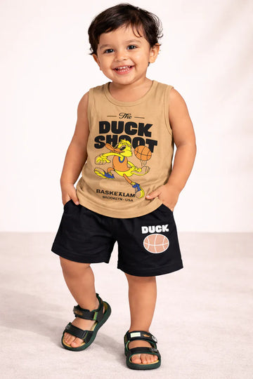 Sando & Shorts - Black & Brown - Duck