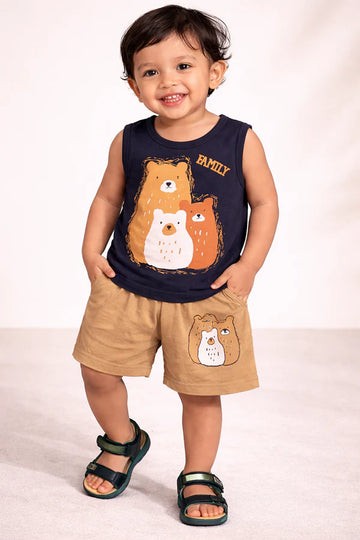 Sando & Shorts - Black & Brown - Bear Family