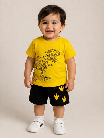 Shirt & Shorts - Dino - Yellow