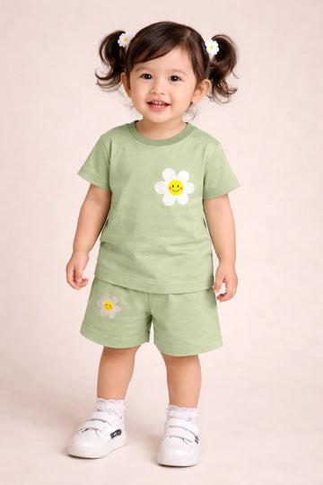 Shirt & Shorts - Flowers - Green