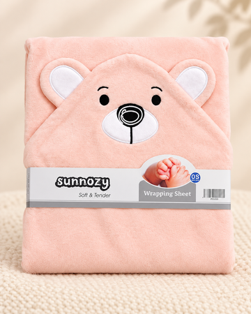 Teddy Bear Hooded Baby Wrapping Sheet - Peach
