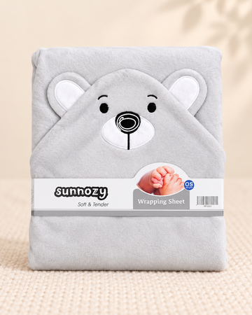 Teddy Bear Hooded Baby Wrapping Sheet - Grey