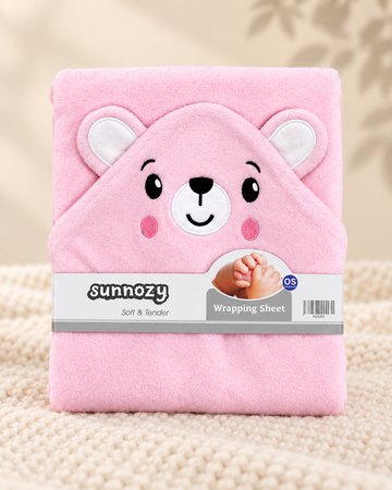 Teddy Bear Hooded Baby Wrapping Sheet - Pink