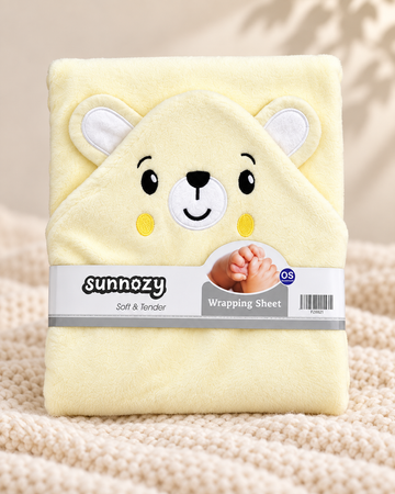 Teddy Bear Hooded Baby Wrapping Sheet - Yellow
