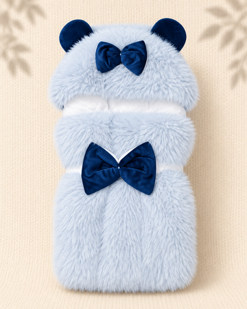 BF - Plush Swaddle - Icy blue & navy bows