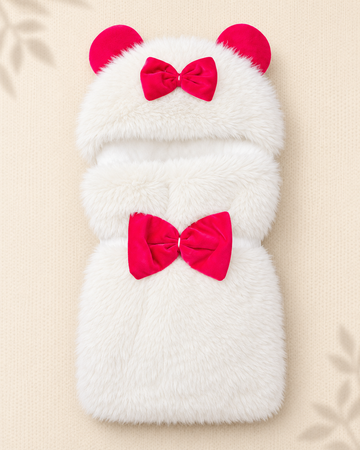 BF - Plush Swaddle - White & hot-pink bows