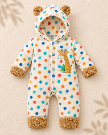 Hooded Romper - Teddy Brown Trim