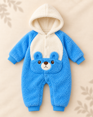Hooded Romper - Bear - Sky Blue