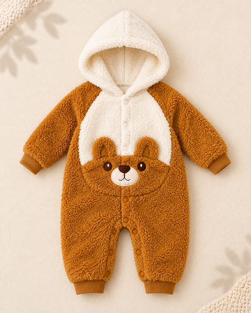 Hooded Romper - Bear - Cinnamon Brown