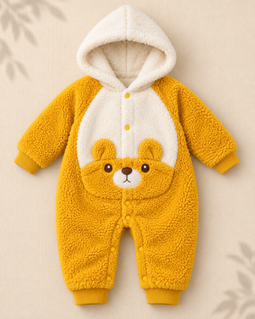 Hooded Romper - Bear - Mustard Yellow