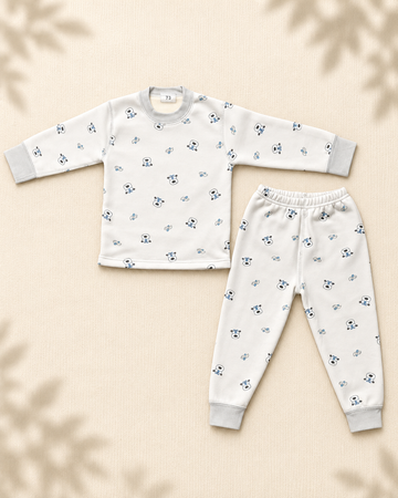 Winter Night Suit - Aeroplane & Bear Grey - D6