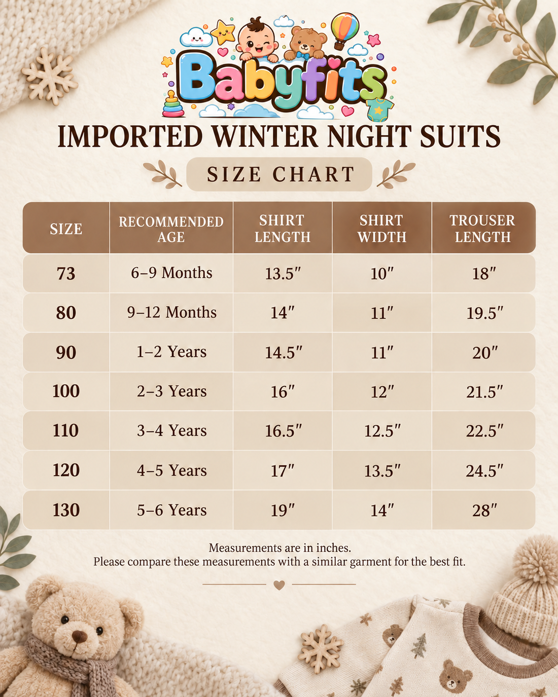 Winter Night Suit - Light Brown Bear - D10