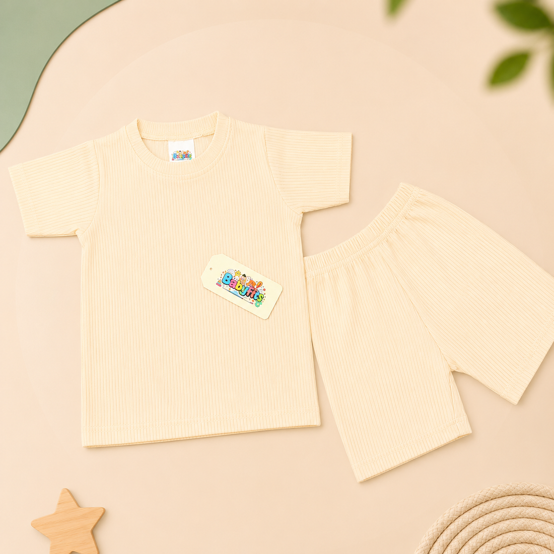 Round Neck - Shirt & Shorts - Cream