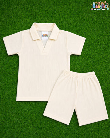 V Neck - Shirt & Shorts - Cream